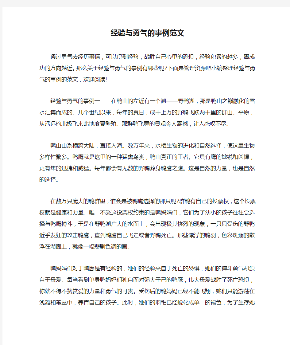 经验与勇气的事例范文