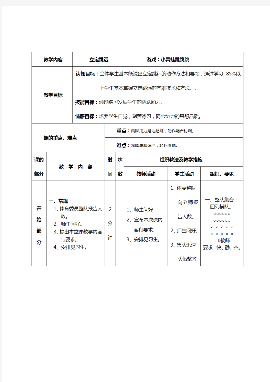 体育课立定跳远教案