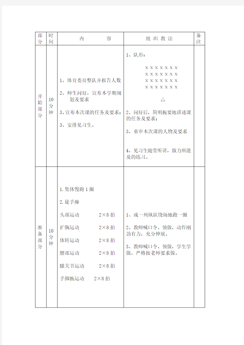 第一学期体育教案 