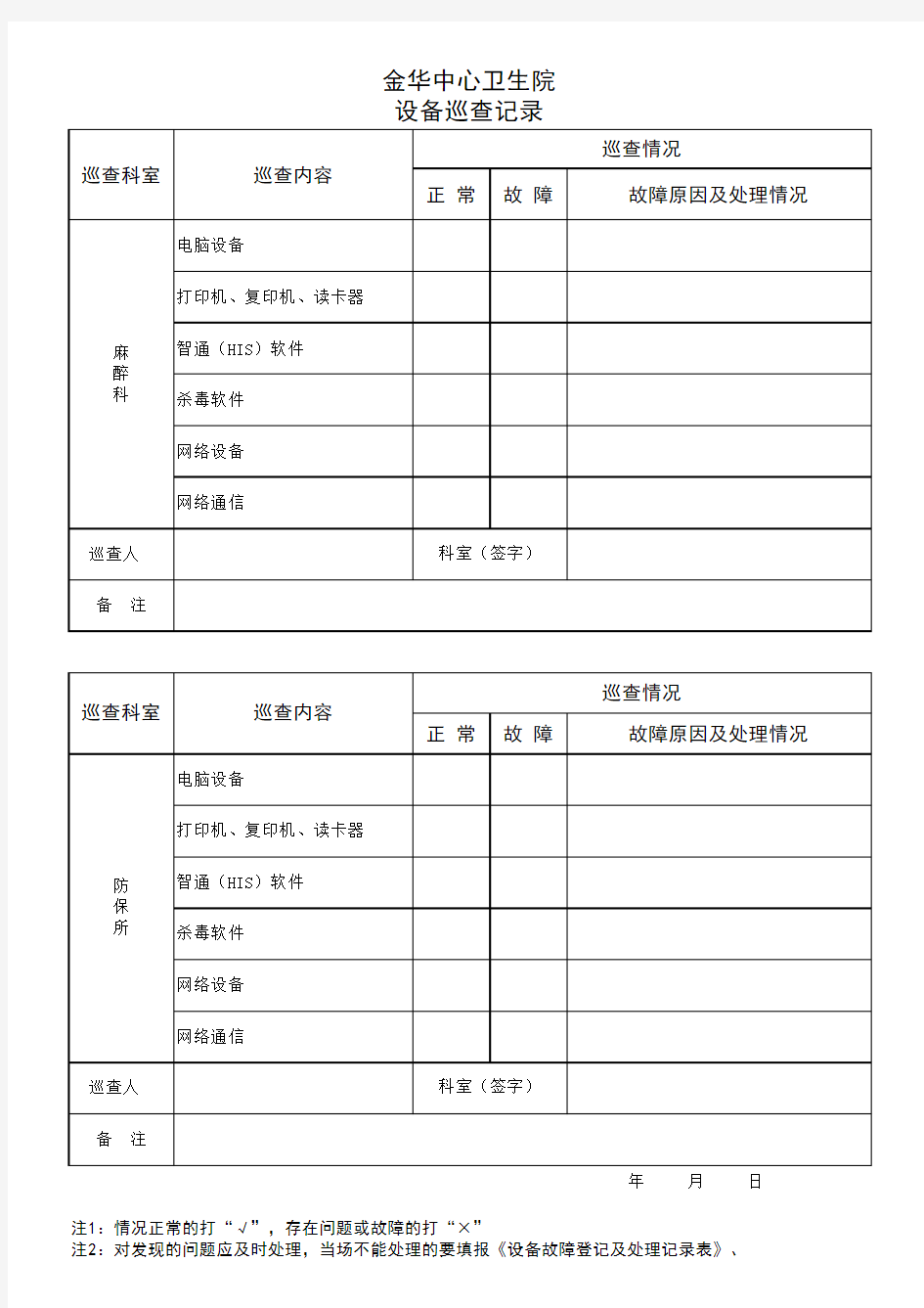 设备巡查记录表