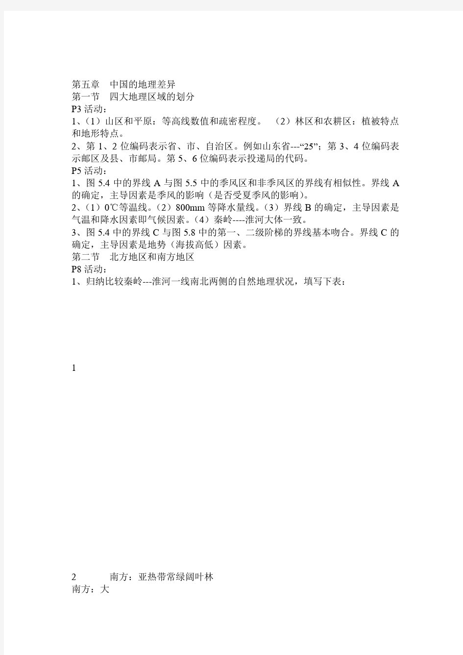 人教版八年级下册地理课后活动题答案完整准确