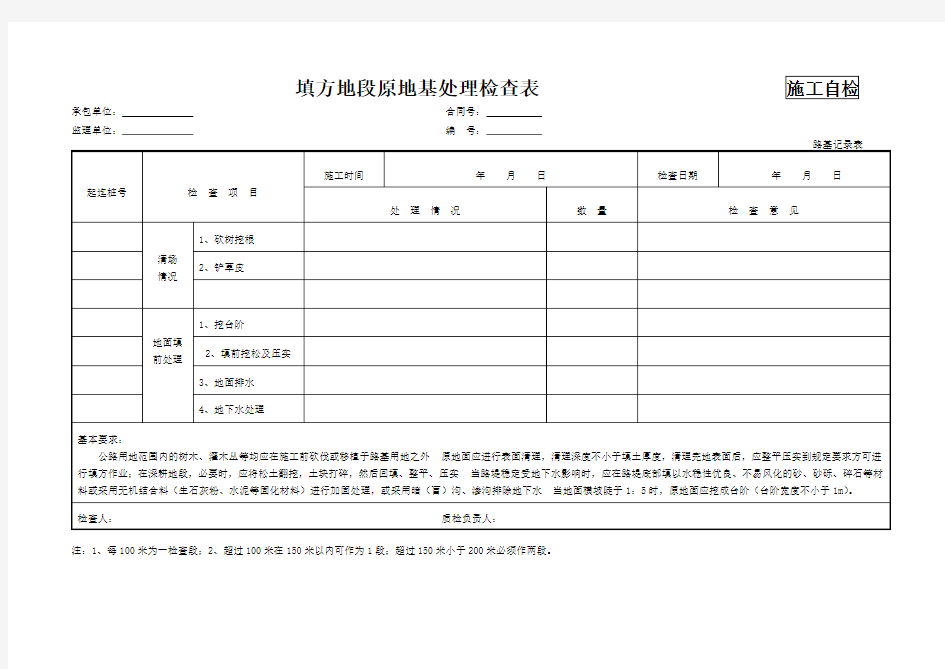 土方路基检查表及记录表