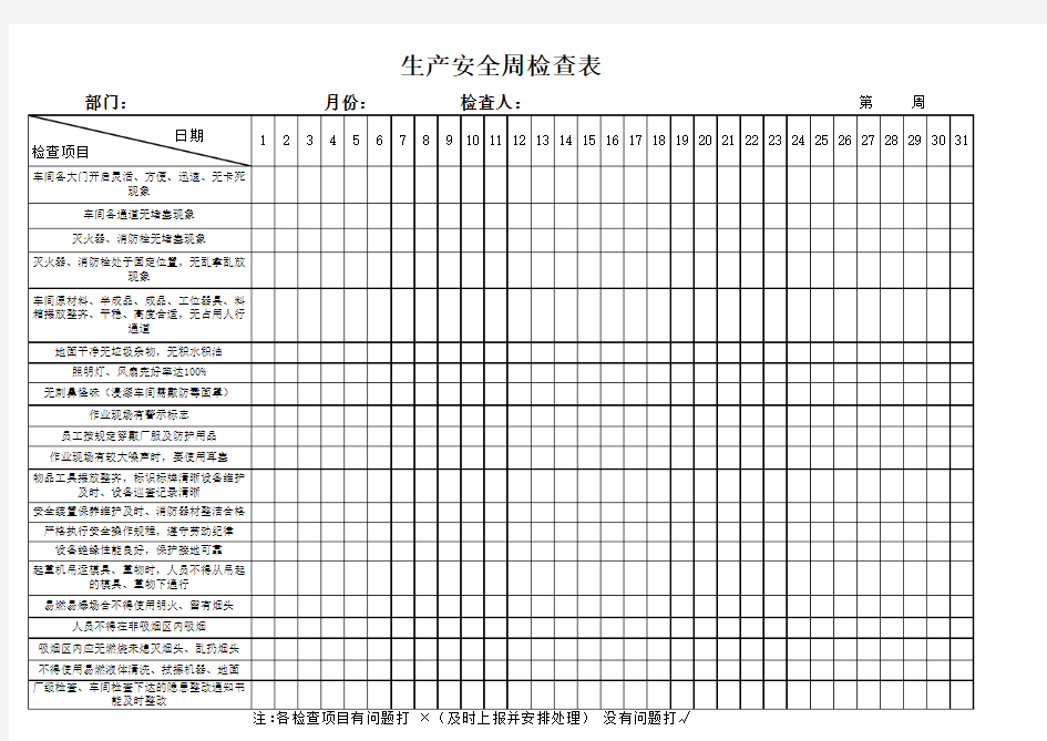 安全生产日常检查表(周)