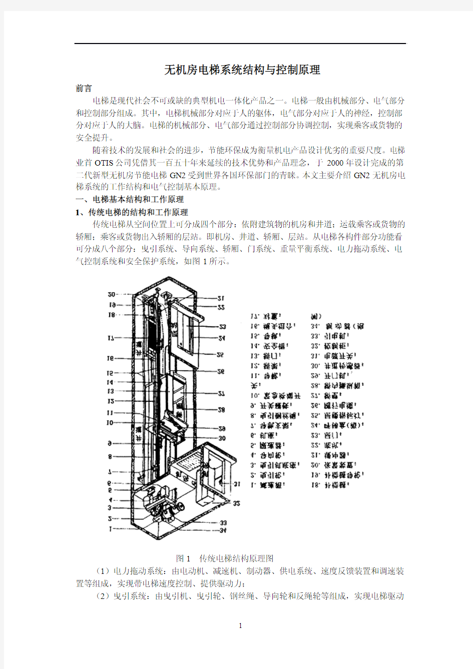 无机房电梯系统结构与控制原理