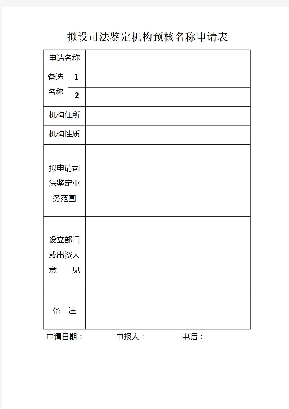 《拟设司法鉴定机构预核名称申请表》《司法鉴定机构登记申请表》和《司法鉴定人登记申请表》