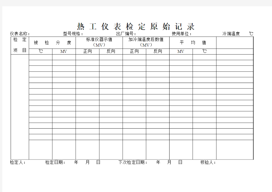 热工仪表检定原始记录