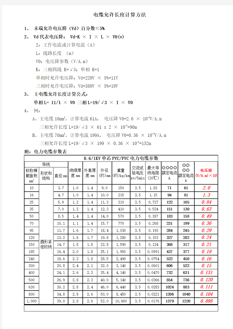 电缆允许长度计算方法