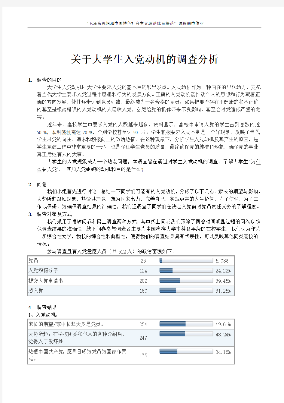 大学生入党动机调查分析报告