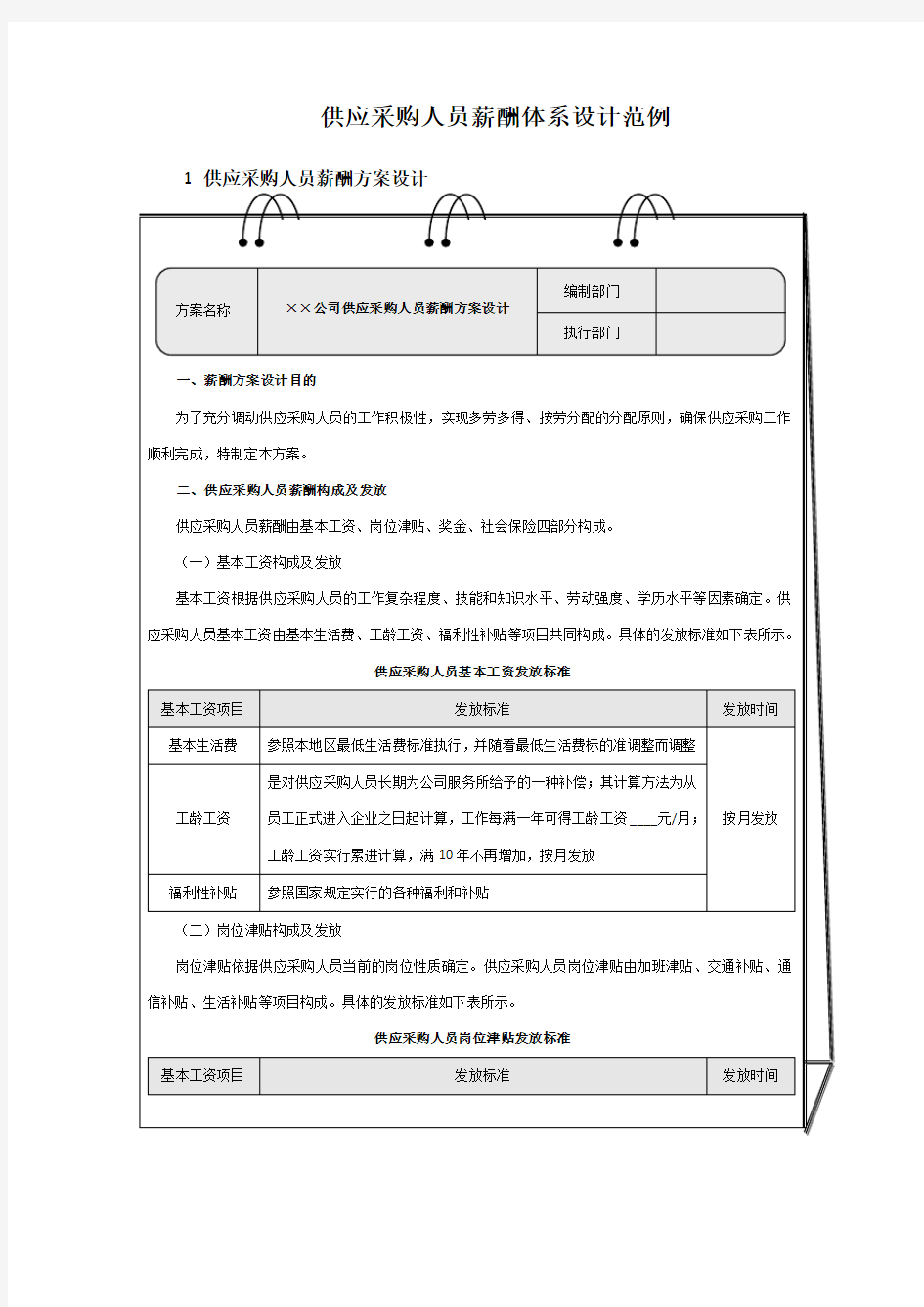 供应采购人员薪酬体系设计范例