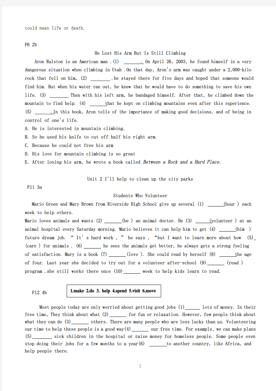 新人教版八年级(下册)英语课文改编语法填空练习题