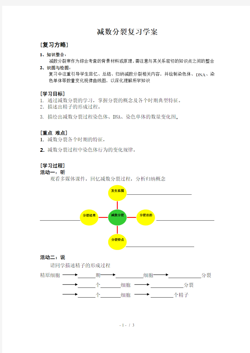 减数分裂的复习教案