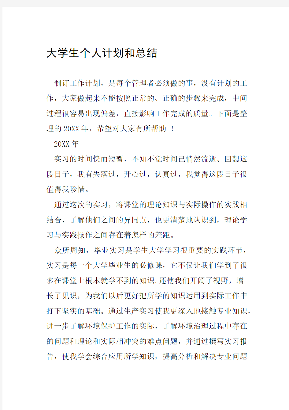 大学生个人计划和总结