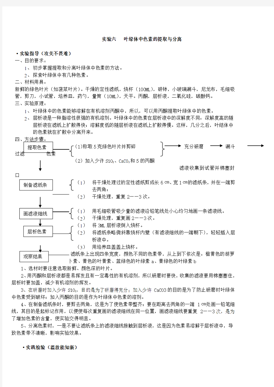 实验六叶绿体中色素的提取与分离