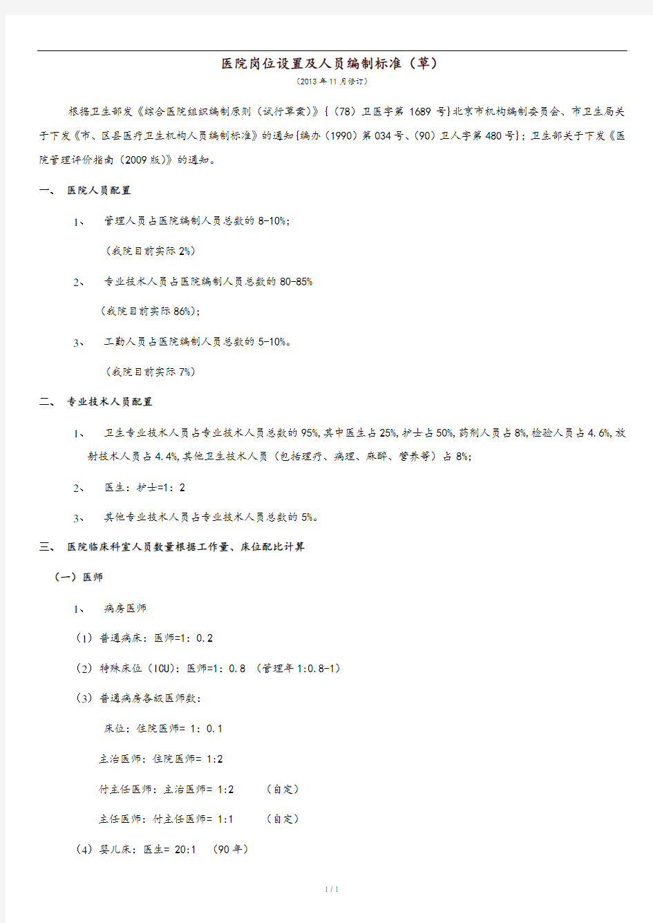 医院岗位设置和人员编制标准.doc