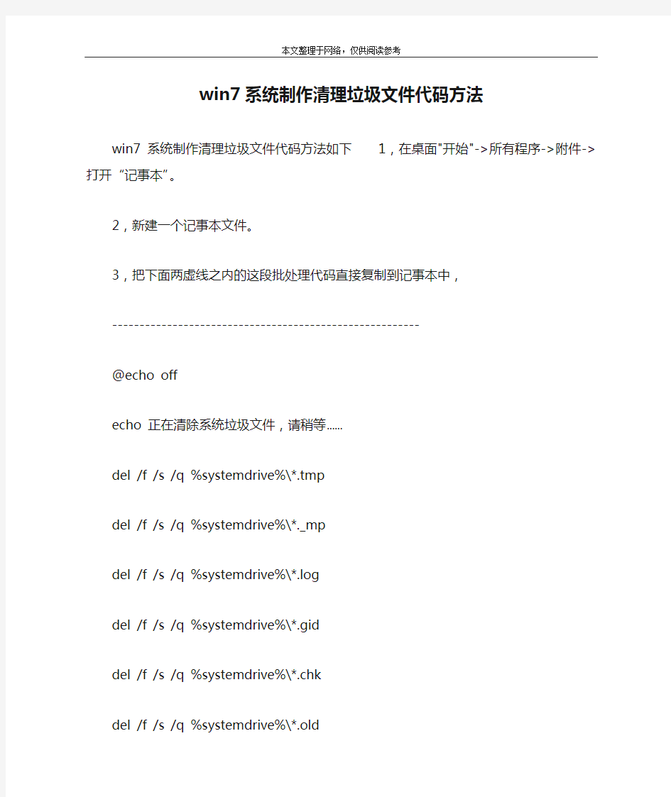 win7系统制作清理垃圾文件代码方法