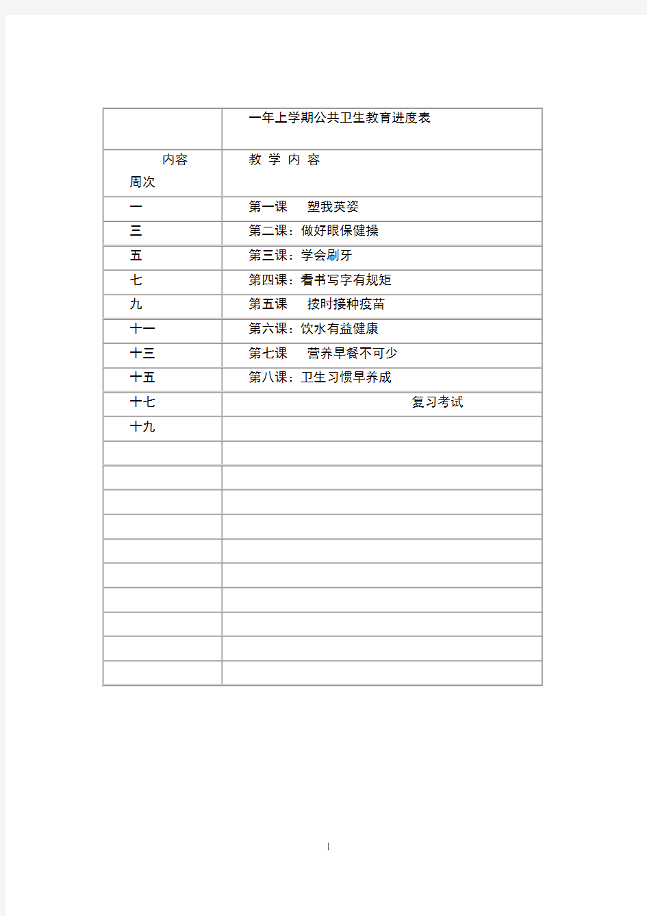 一年学校公共卫生教育教案上(1)