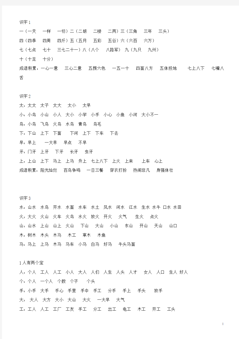 苏教版小学语文一年级上册生字组词表、同音字、多音字(全,直接打印)