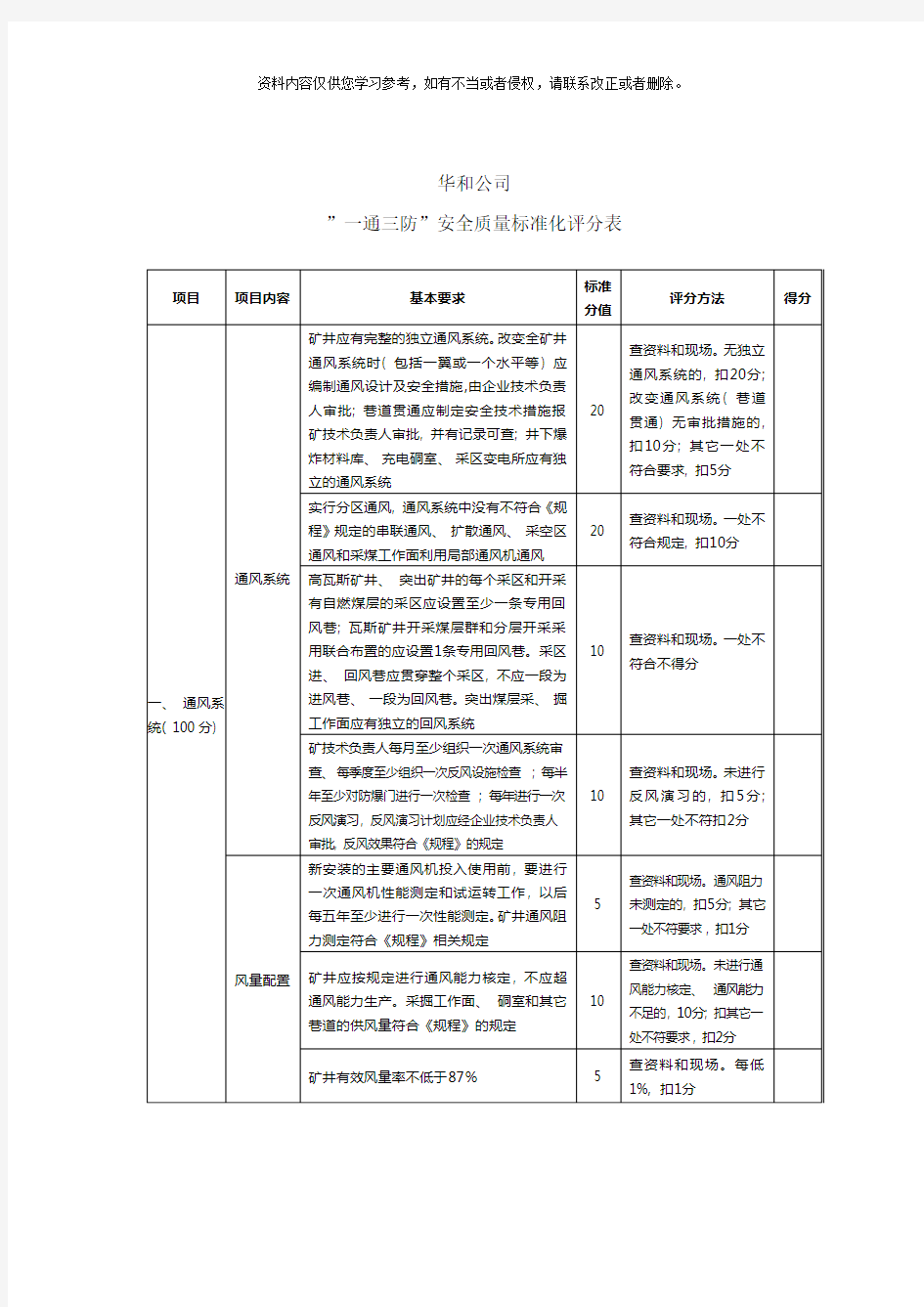 一通三防质量标准化验收标准样本