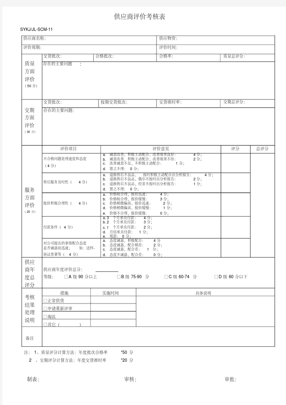 供应商评价考核表