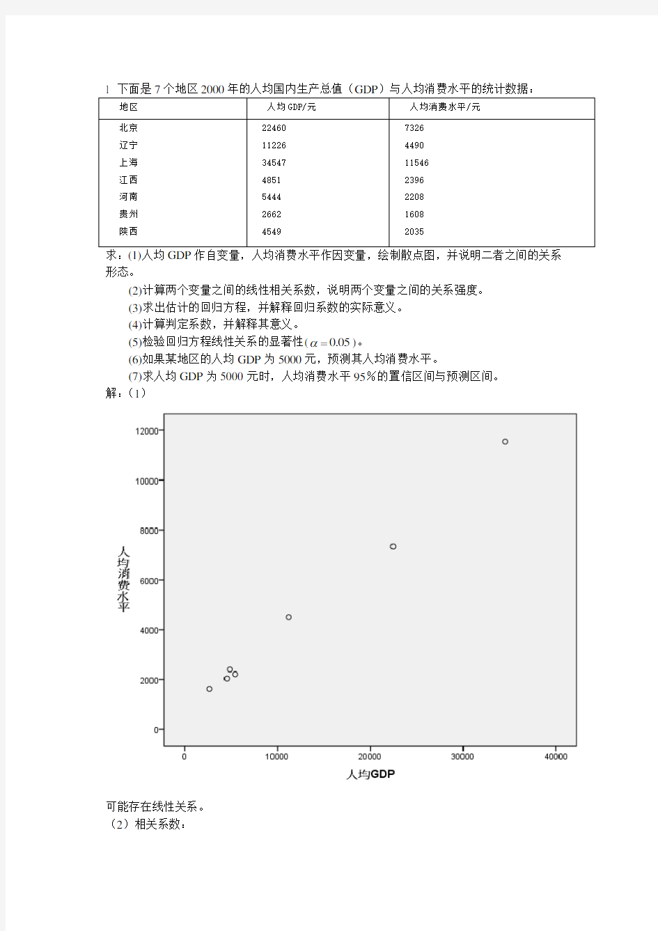 回归分析练习题与参考答案