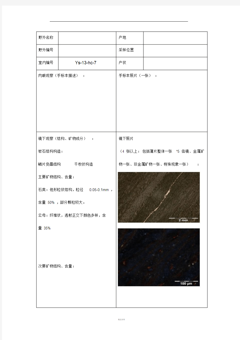 岩石薄片鉴定表