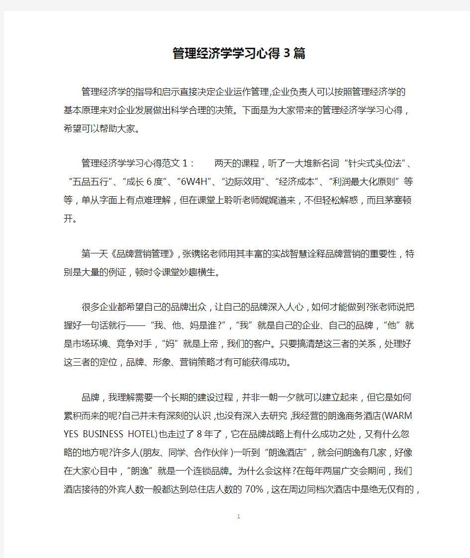 管理经济学学习心得3篇