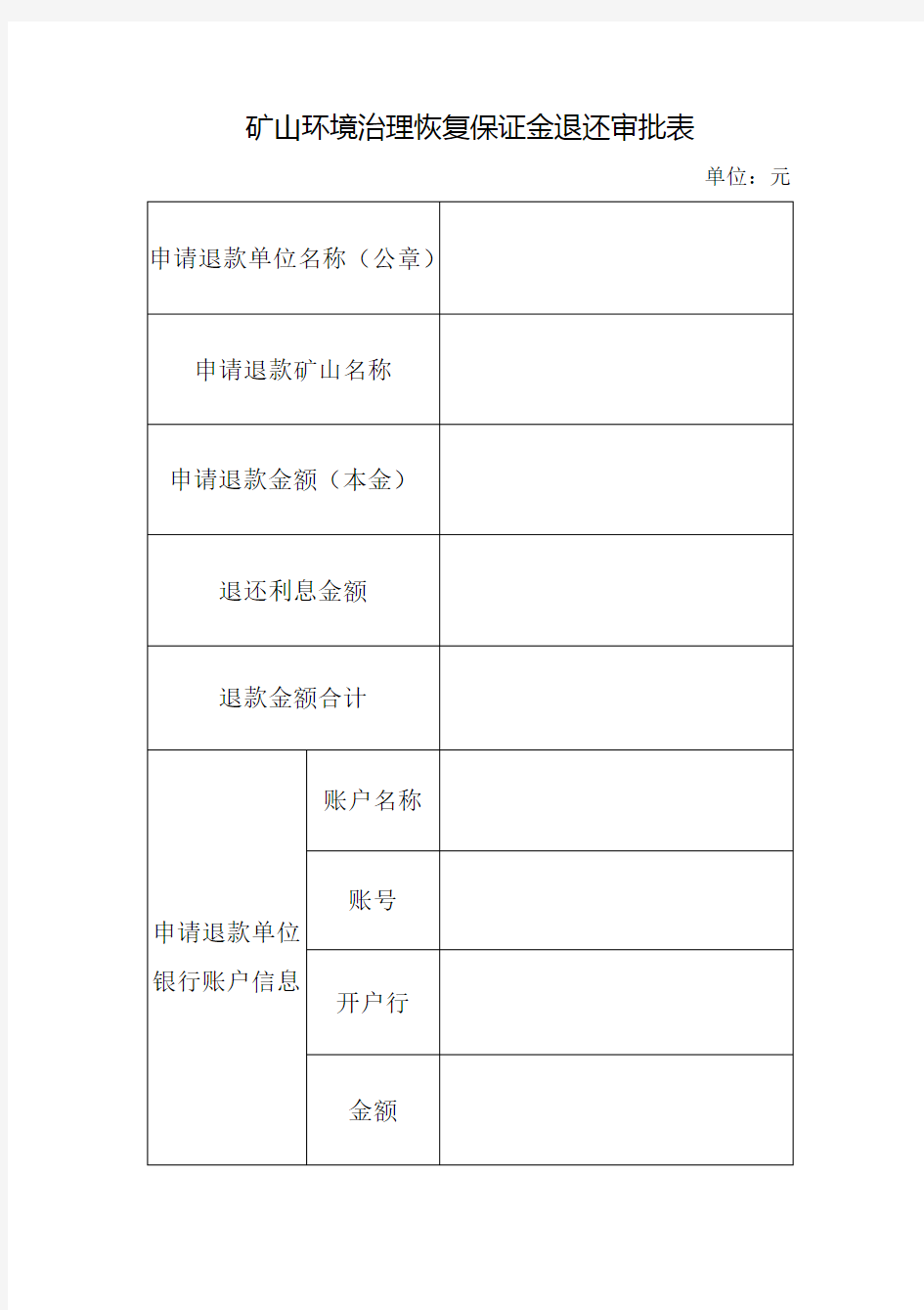 矿山环境治理恢复保证金退还审批表