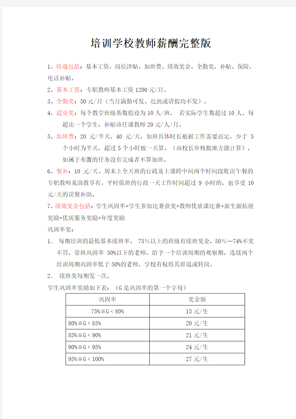 培训学校教师薪酬完整版