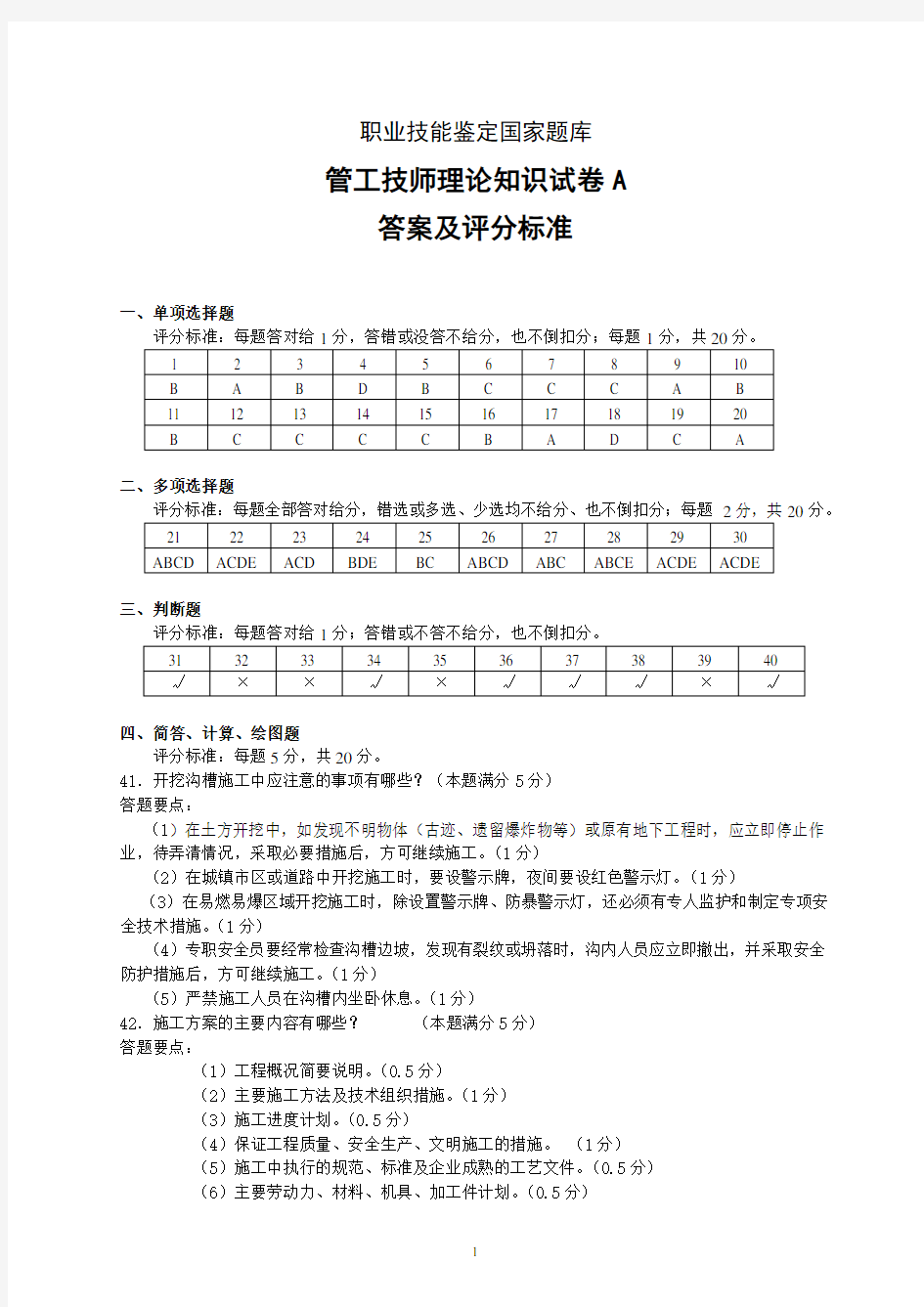 管工技师理论知识试卷A