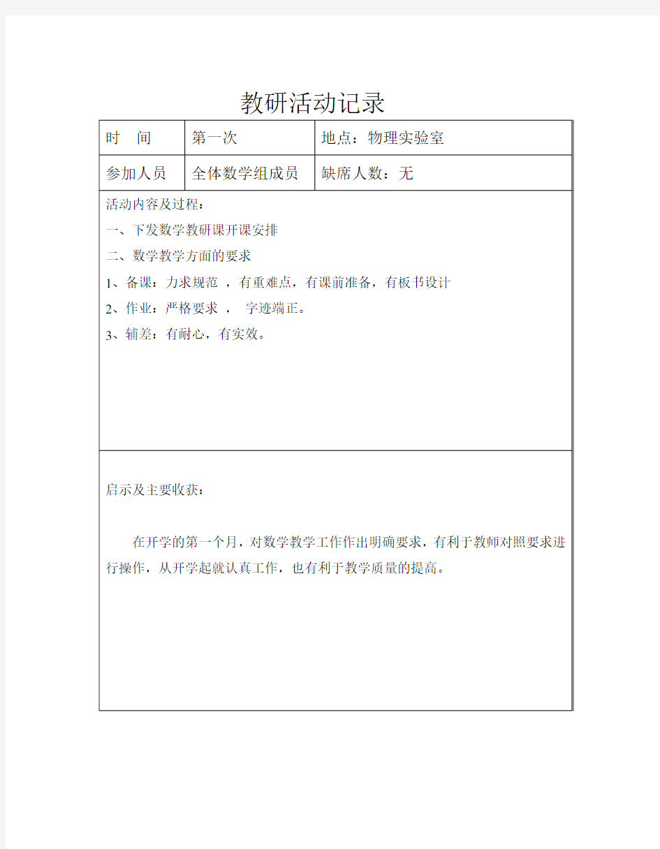 (精选)初中数学教研活动记录