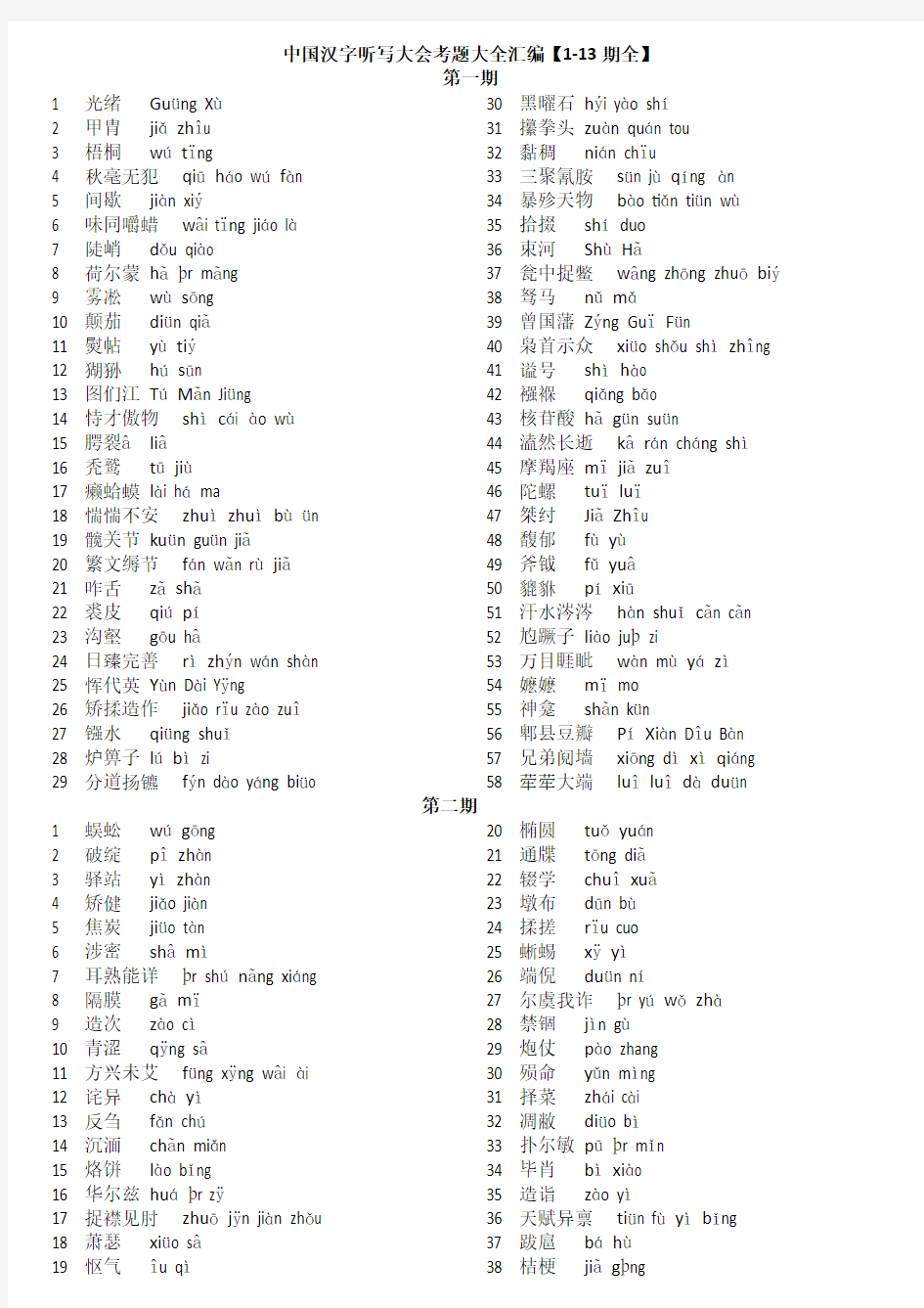 中国汉字听写大会考题大全汇编
