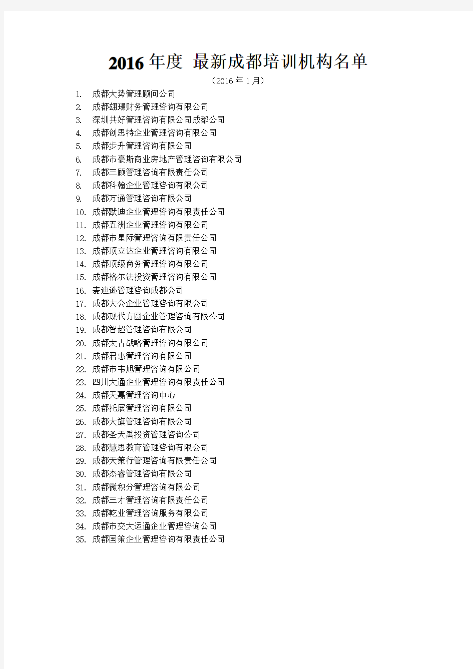 2016年度 最新成都培训机构名单