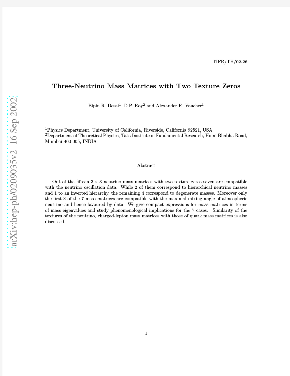 Three-Neutrino Mass Matrices with Two Texture Zeros