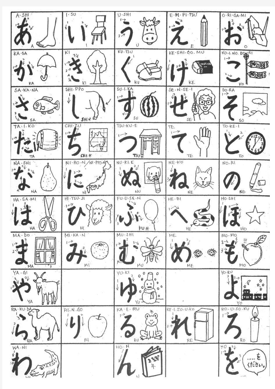 [日语]平假名 五十音图 含笔顺和画儿 Japanese Hiragana with strokes