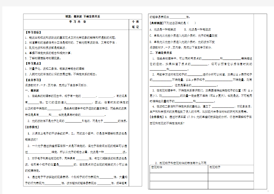 概率波 不确定性关系  导学案