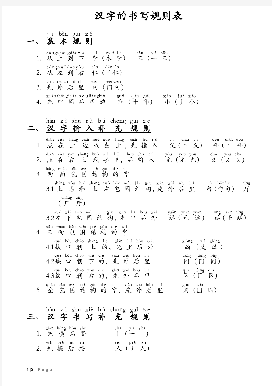 汉字的书写规则表