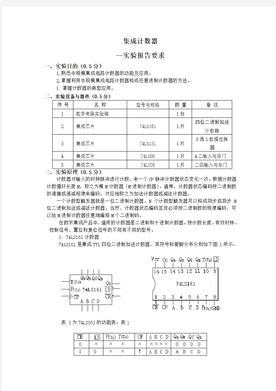 实验7 集成计数器 (实验报告要求)