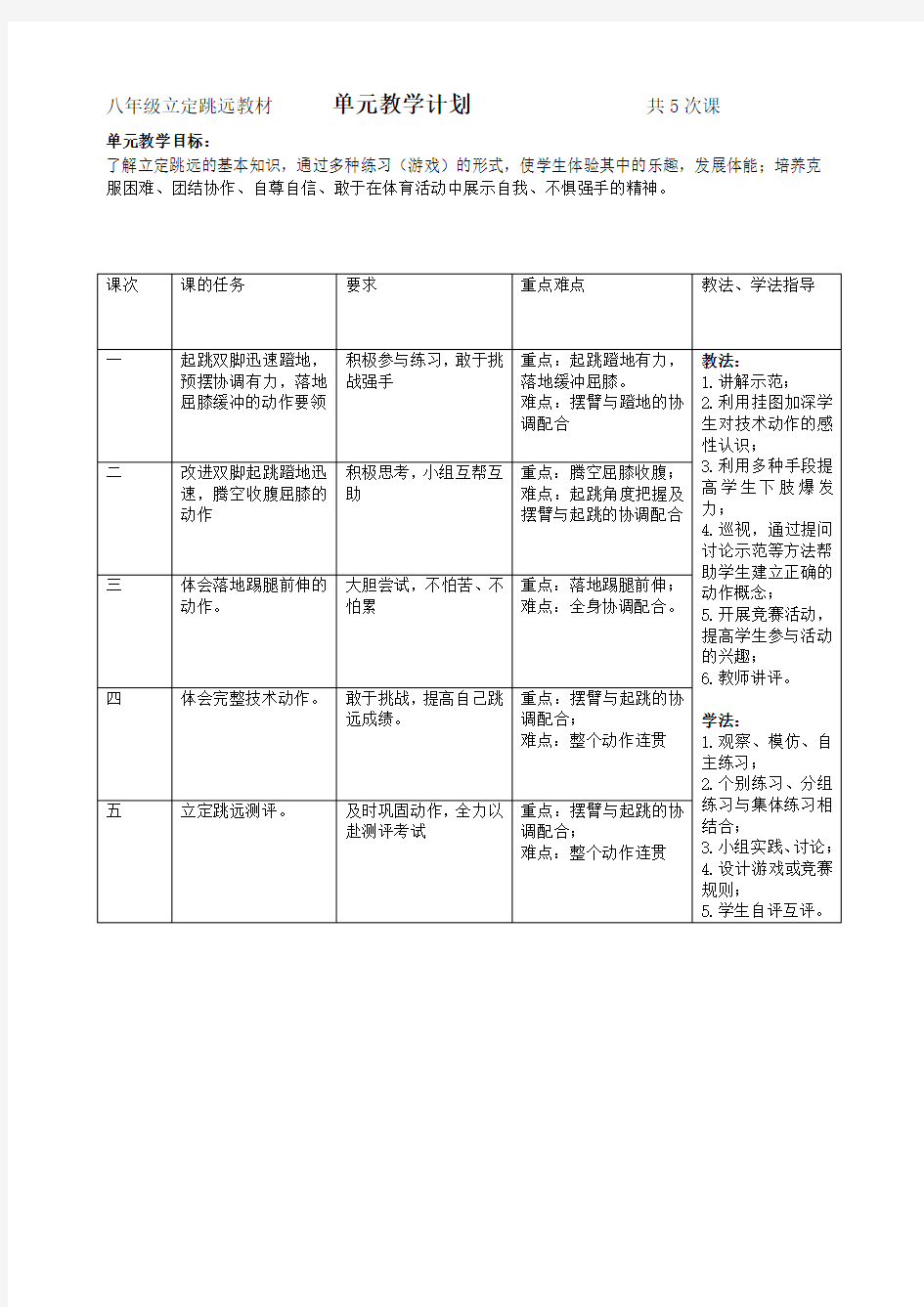 立定跳远单元教学计划