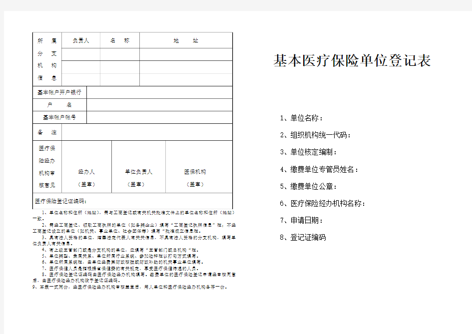 基本医疗保险单位登记表》