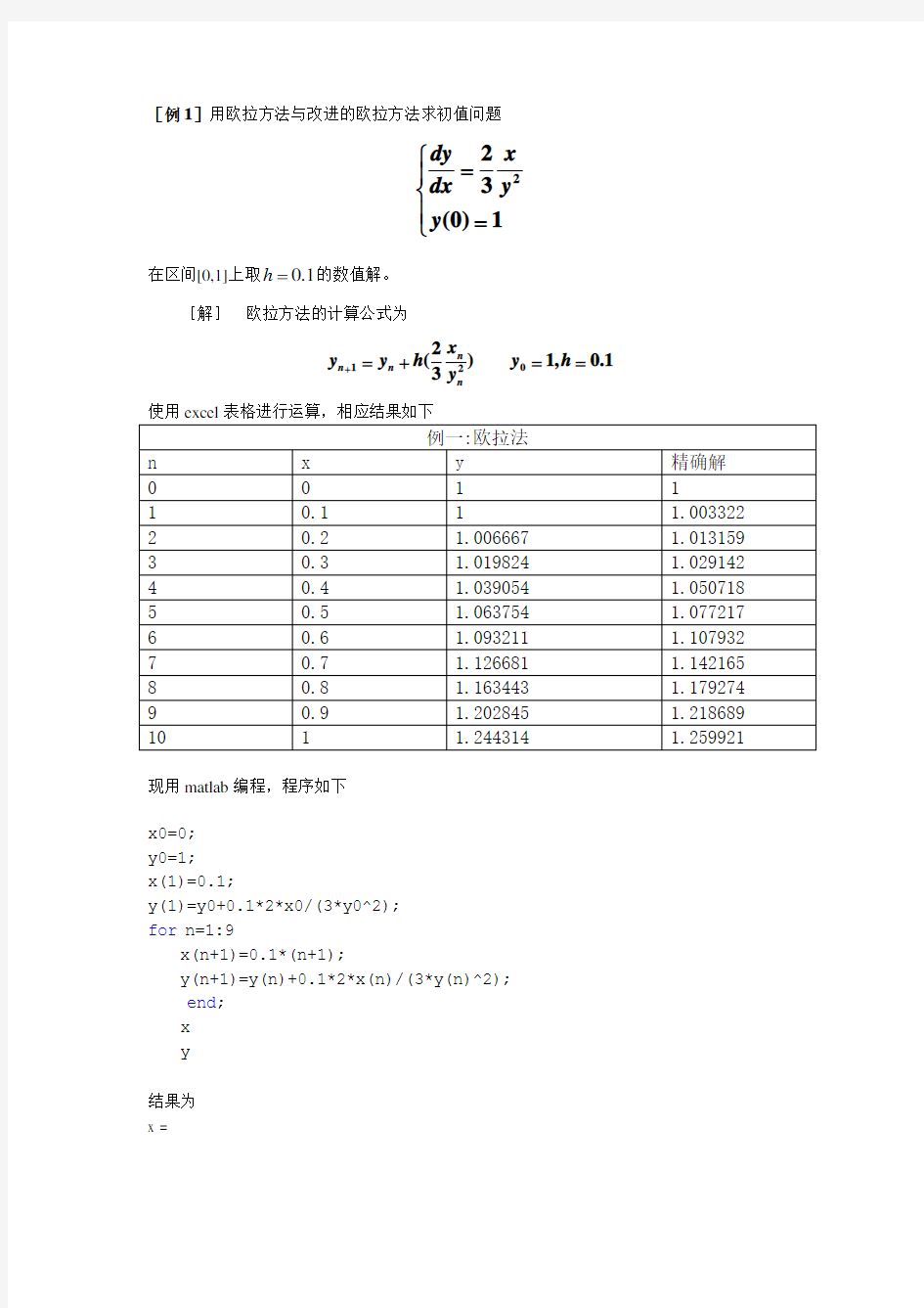常微分方程的数值解法(欧拉法、改进欧拉法、泰勒方法和龙格-库塔法)
