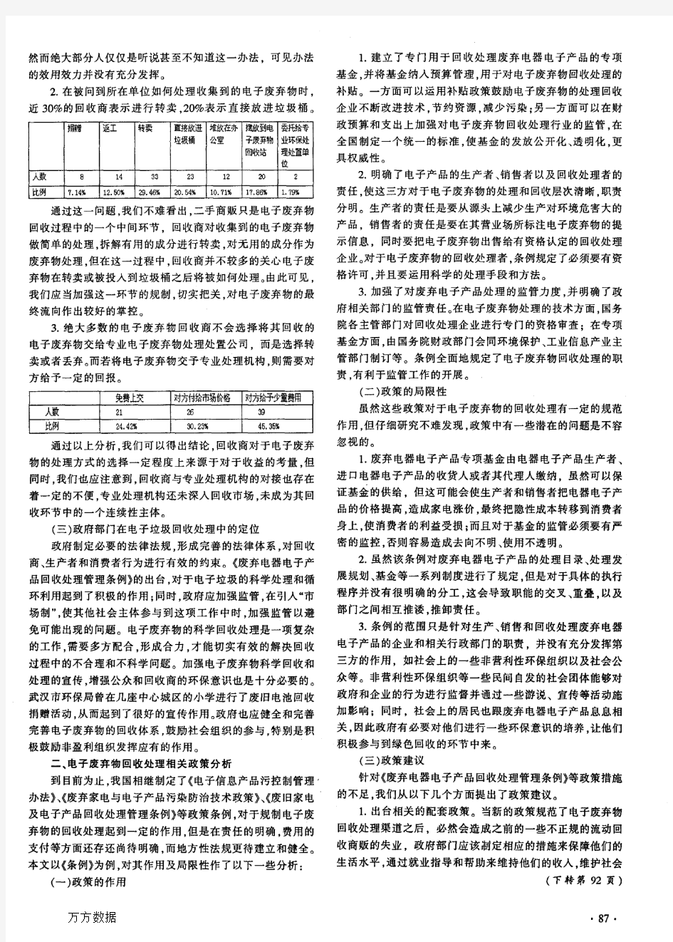 武汉市电子废弃物回收处理现状及政策分析