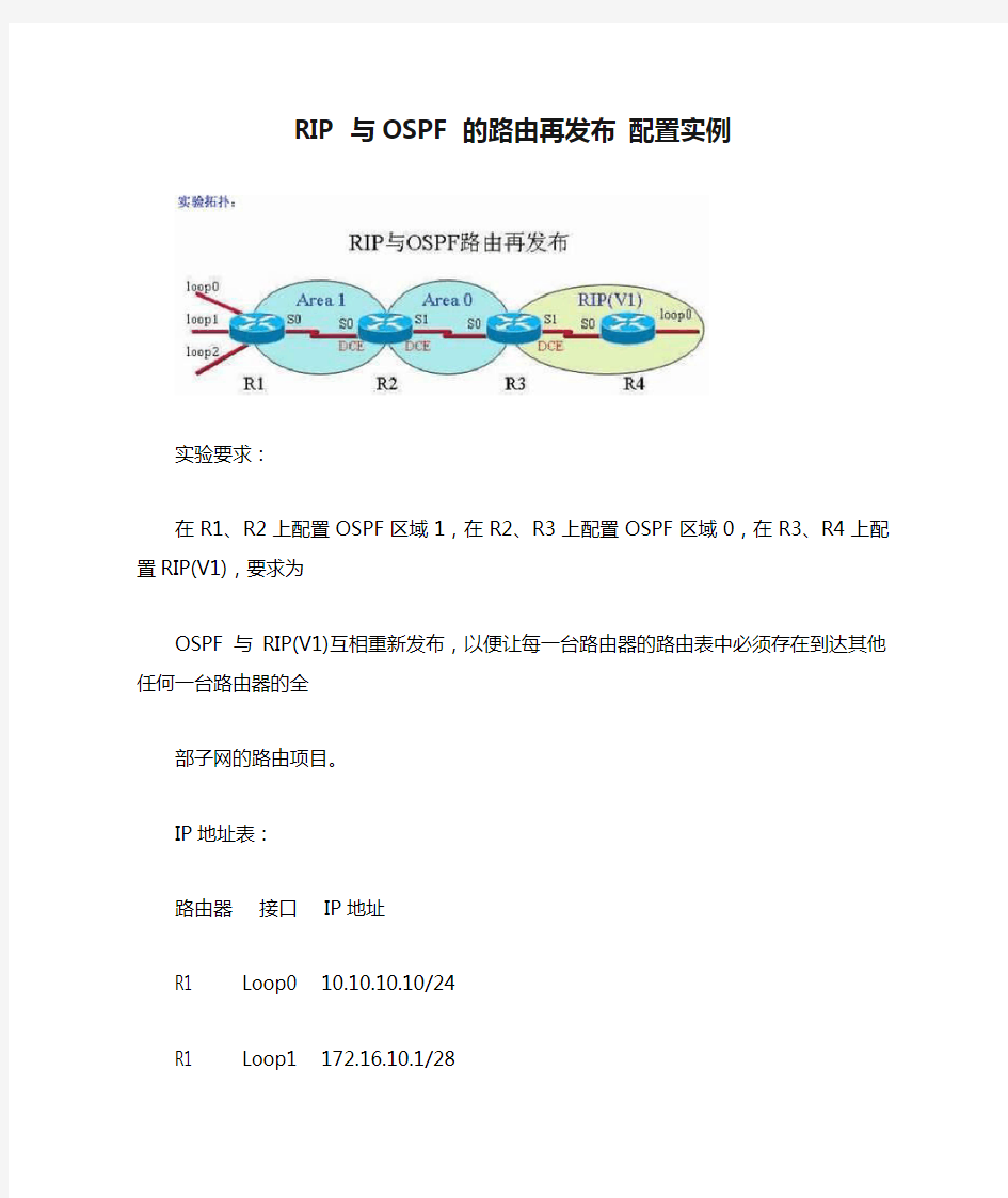 RIP 与OSPF 的路由再发布 配置实例