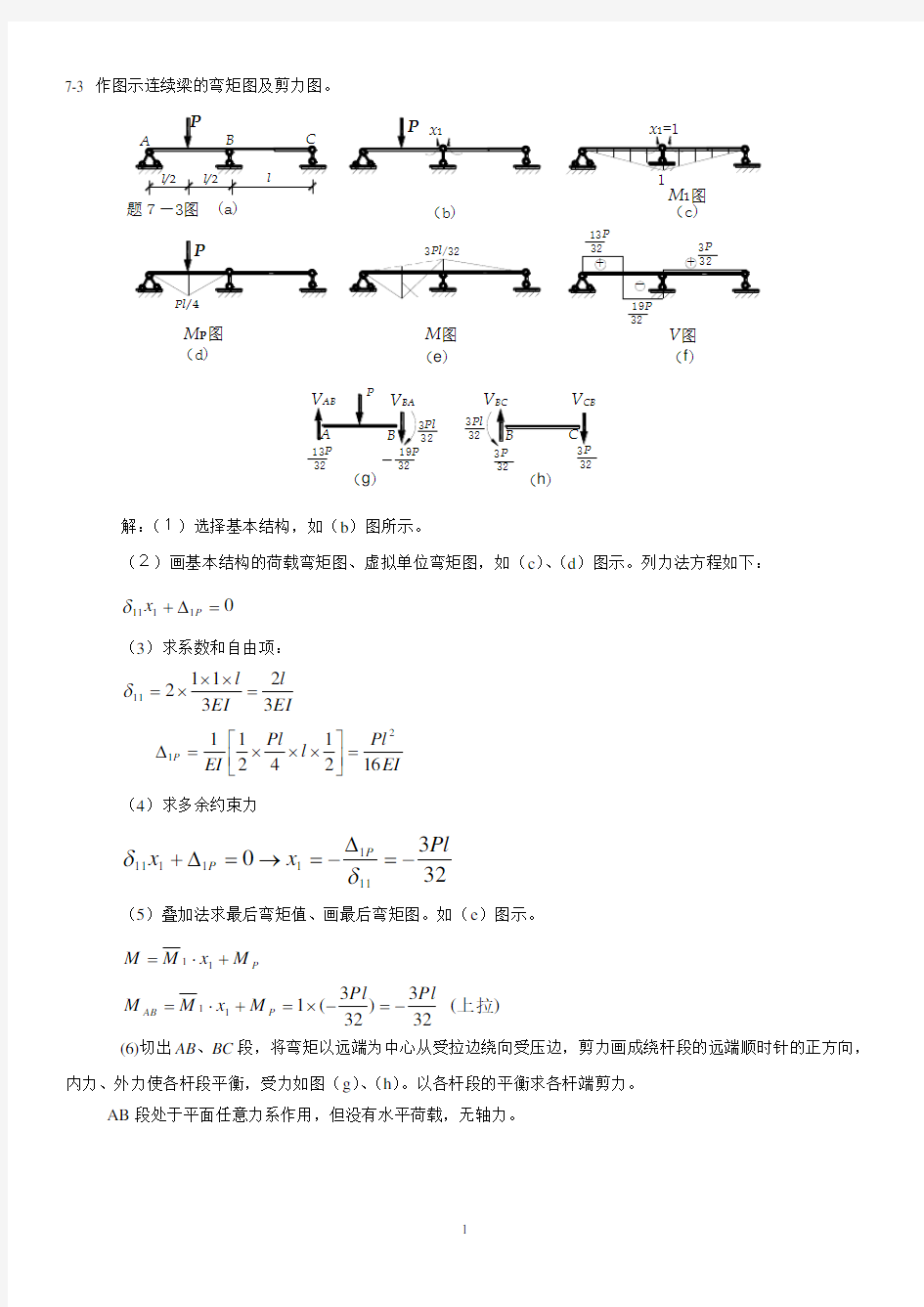 结构力学题库第七章 力法习题解答