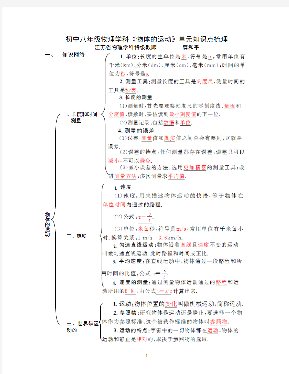 初中八年级物理学科《物体的运动》单元知识点梳理