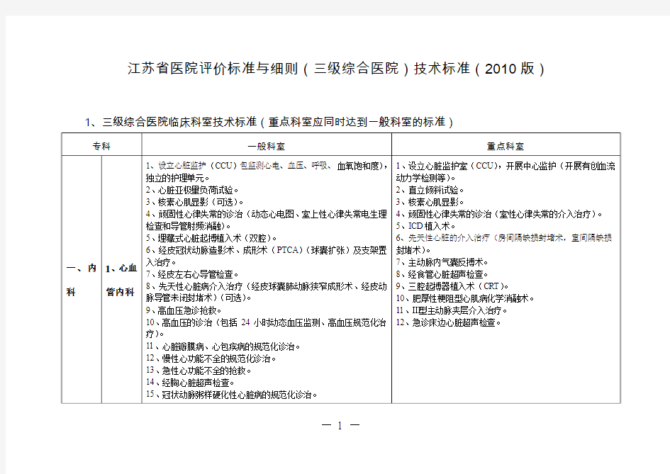 江苏省医院评价标准与细则(三级综合医院)技术标准(2010版)》