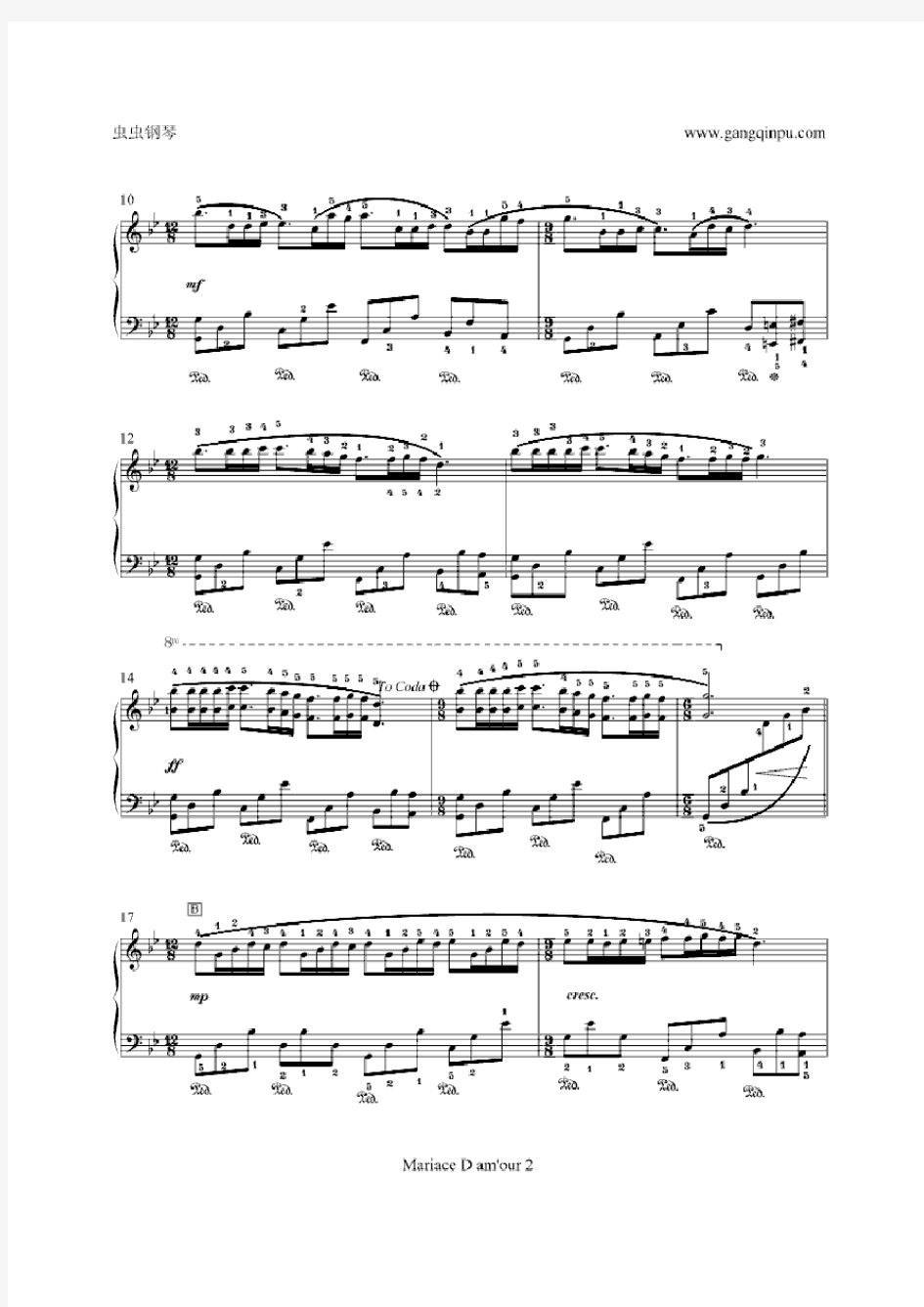 塞内维尔-梦中的婚礼-钢琴曲谱(带指法)