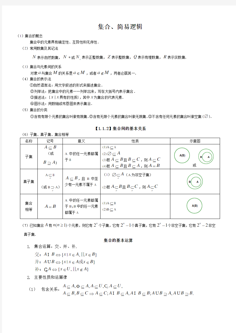 (完整版)高考文科数学集合专题讲解及高考真题精选(含答案)