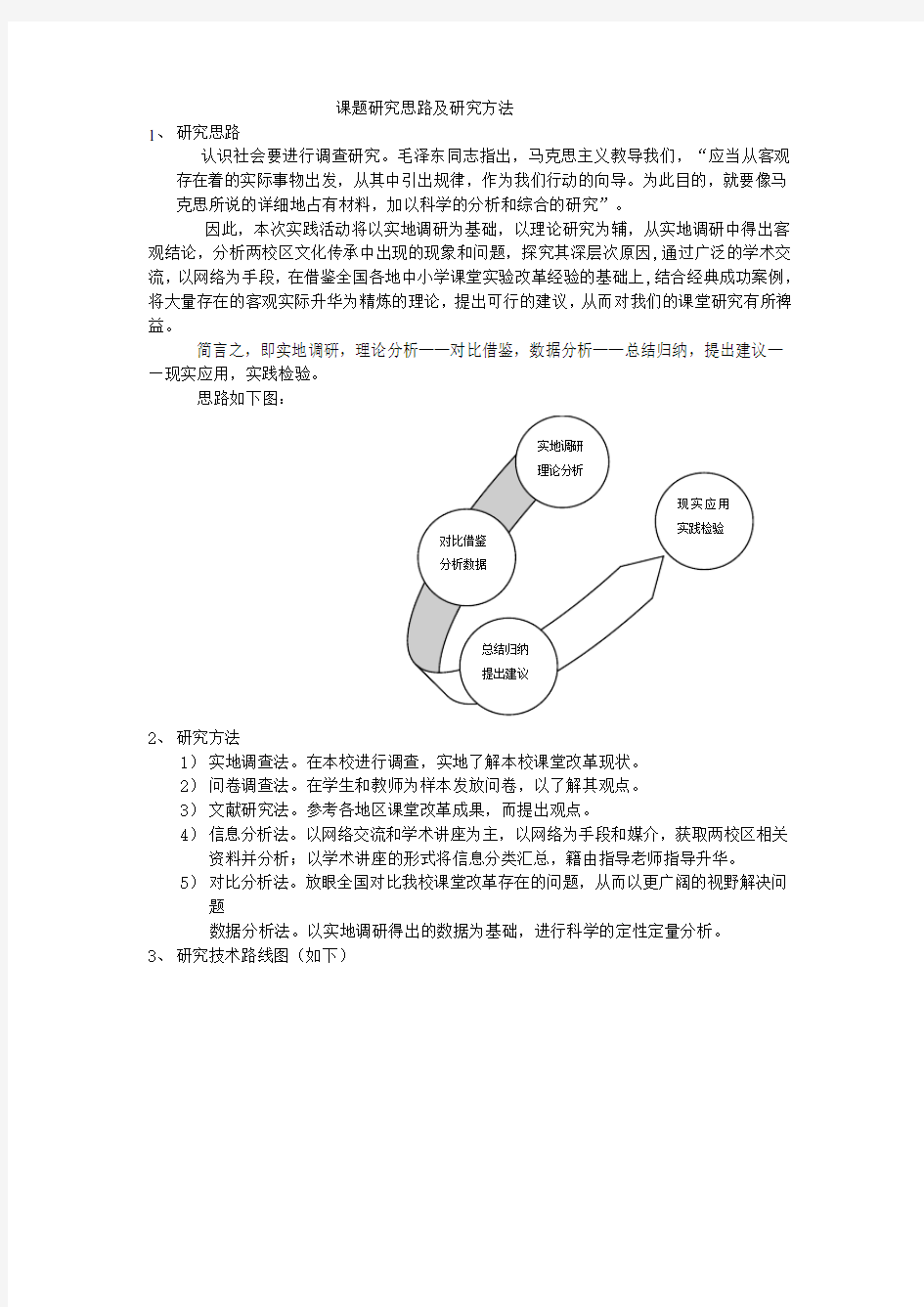 (完整版)申报课题研究思路及研究方法和技术线路图