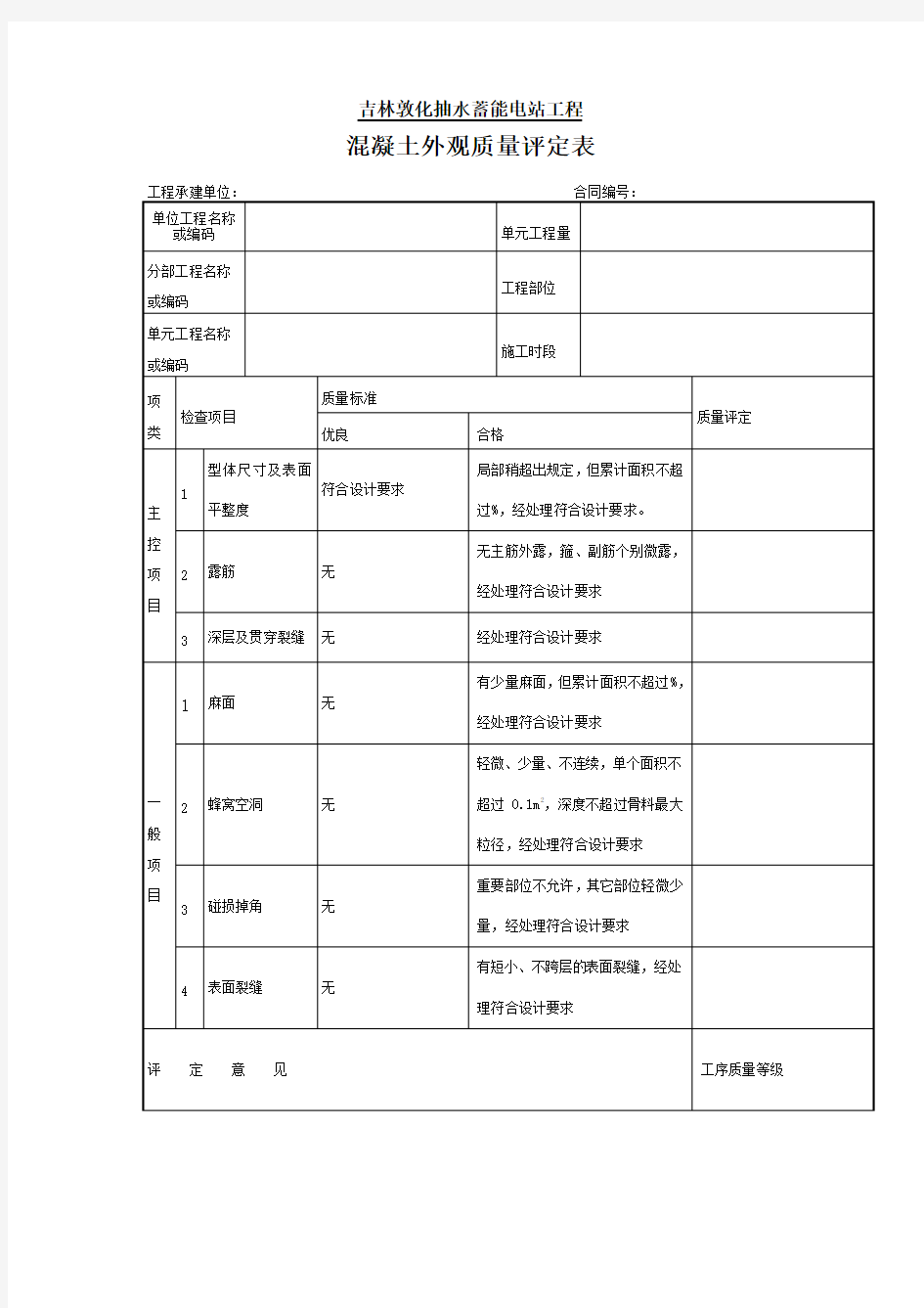 混凝土外观质量评定表