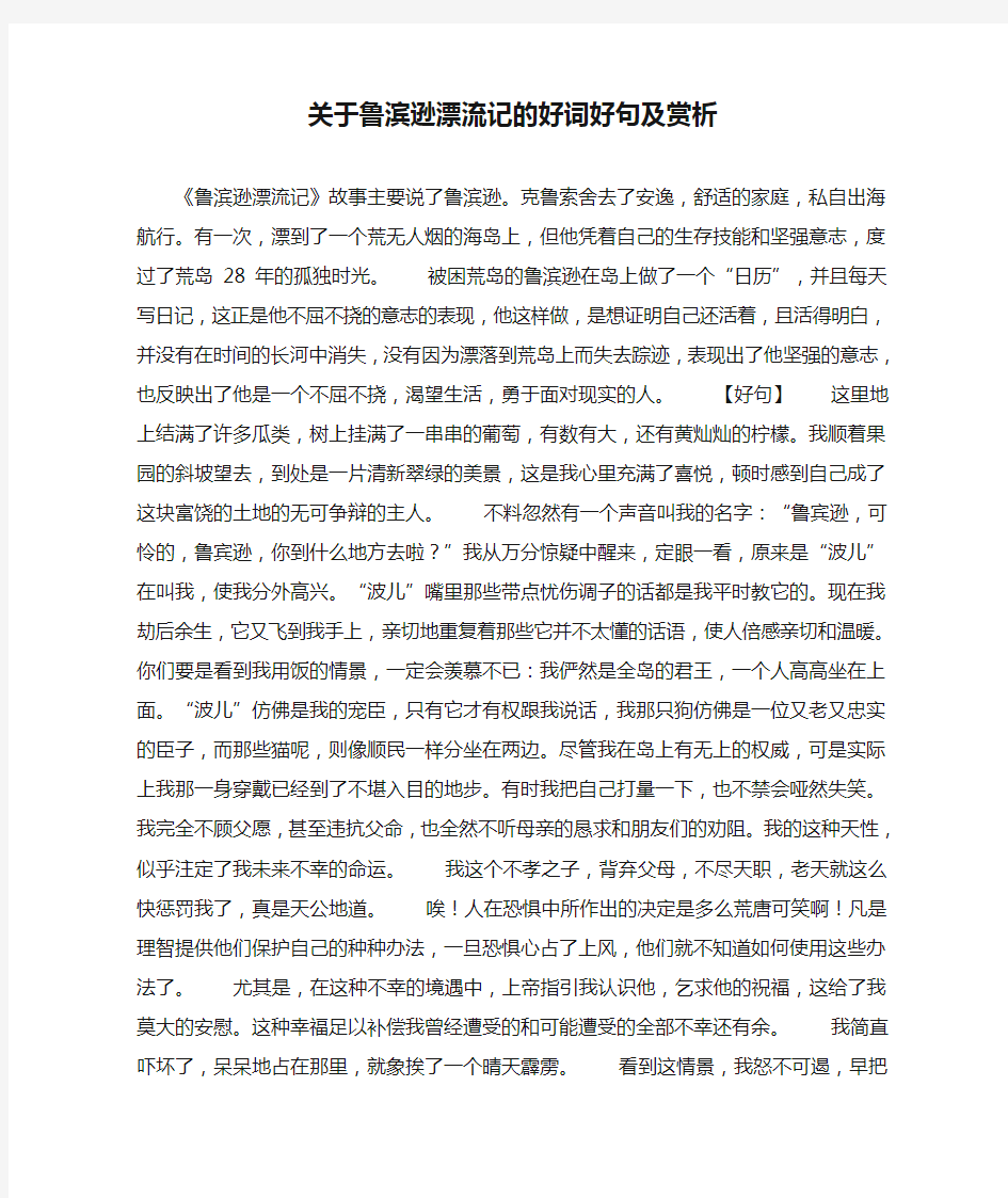 关于鲁滨逊漂流记的好词好句及赏析